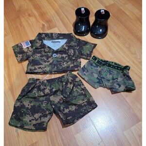 Build a Bear Army Military Camo Camouflage outfit Shorts Black boots